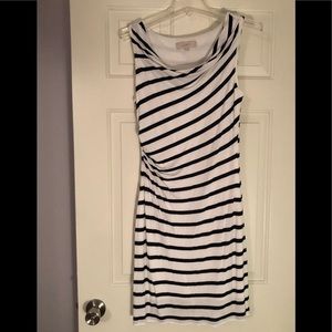 Loft side ruched, cowl neck striped dress
